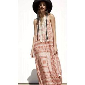 Zara Boho Flowy Coastal Macramé Tassels Maxi Beach Resort Vacation Dress XS / S